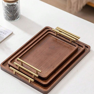 Wood Serving Tray with Metal Handles Decorative Wooden Rustic Ottoman Coffee Table Storage Trays - Product Image 6