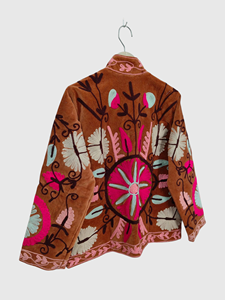 Hand Embroidered Floral Mandarin Collar Jacket Full Sleeve Cotton Women'<b>s</b> Plus Size Spring Wear Prairie Chic Style - Product Image 6