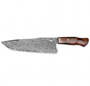 Cuchillo de Cocina Artesanal de Acero Damasco con Diseño de Gota de Lluvia, Mango de Palisandro y Latón - Product Image 4