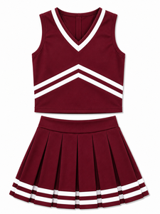 Uniforme de cheerleading personnalisé sublimé bordeaux et blanc, haut court sans manches, jupe plissée, vêtements de sport d'équipe, vêtements OEM - Product Image 4