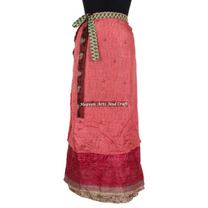 Indian Multi Layered <b>Long</b> Silk Wrap <b>Skirts</b> Women Wear Vintage Silk Sari <b>Long</b> Length Wrap Around <b>Skirt</b> 2 Layer Reversible Vintage - Product Image 1