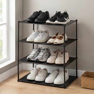 Zapatero Metálico Moderno de 4 Niveles, Independiente, Ahorra Espacio, Mueble de Almacenamiento para Entrada, Diseño Minimalista Negro - Product Image 2