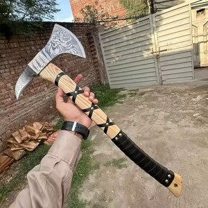 Handmade Tomahawk <b>Axe</b> with Rose Wood Handle High Carbon Steel Blade 12-Inch Overall Length Leather Wrap for Survival Use - Product Image 2