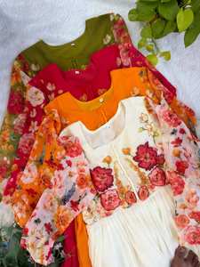 <b>women</b> floral georgette floor length gown with pant and digital printed taby silk dupatta <b>vintage</b> woven denim look ethnic <b>dress</b> - Product Image 1