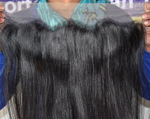 Extensions de cheveux humains indiens Remy naturels bruts non traités, ondulés, avec frontal 13*4, double trame machine, vente en gros - Product Image 1