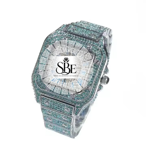 Reloj de Lujo para Hombre con Incrustaciones de Diamantes, Acero Inoxidable, Esfera Azul, Números Romanos, Cuarzo Analógico, 41mm, Cierre Desplegable - Product Image 2