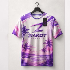 เสื้อยืดพิมพ์ลาย 3 มิติ ลายต้นปาล์มฮาวายบนชายหาด สีม่วงชมพูขาว สำหรับงานแสดง ออกแบบตามสั่งสำหรับอุตสาหกรรมขายส่งเสื้อยืด - Product Image 1