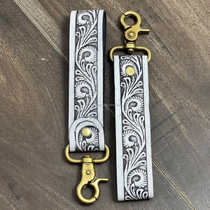 Porte-clés de poignet haut de gamme en cuir véritable gravé, motif floral western, personnalisé, cadeau Super Septembre - Product Image 4