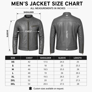 Veste moto en cuir véritable gris pour homme, coupe ajustée, col montant, fermeture éclair, style automne - Product Image 5