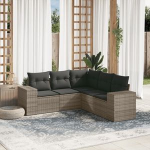 Conjunto de Sofás de Jardín de Ratán Gris Oscuro, 6 Plazas, Diseño Contemporáneo para Exteriores - Product Image 3