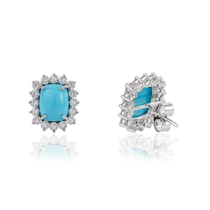 Boucles d'oreilles clous en turquoise et diamant taille octogonale 9x7mm, dernière conception, or blanc 14K, pour commande en gros, fournisseur de bijoux - Product Image 5