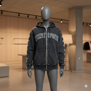 Wholesale Popular Design Newly Arrived <b>Black</b> Zipper Hoodie Rhinestone Zip up Jacket Acid Wash Men <b>Fleece</b> Streetwear Hoodie - Product Image 1