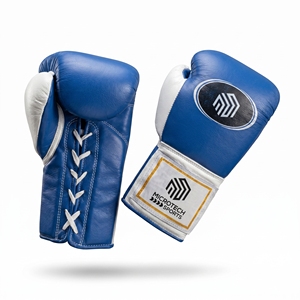 Gants de boxe personnalisés en cuir de vache bleu, respirants, légers, protection UV, extensibles, avec lacets, soutien du poignet, unisexe, pour la boxe - Product Image 1