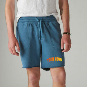 Customized Men's Light Blue Cotton <b>Shorts</b> With Drawstring Waist And Front Logo Casual Knitted <b>Shorts</b> - Product Image 1