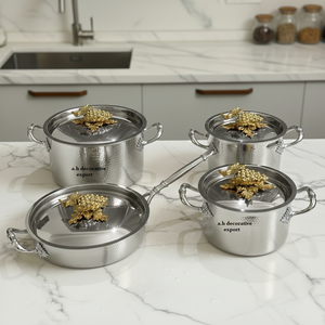 Ensemble de casseroles et poêles élégantes en acier inoxydable avec boutons décoratifs en forme de raisin, martelées à la main, ustensiles de cuisine européens écologiques pour - Product Image 2