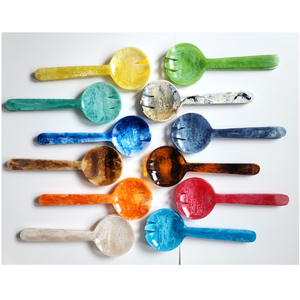 Juego de Servidor de Ensalada de Resina a Precio Accesible, Cuchara y Tenedor de Resina Color Mocha, Utensilios de Cocina, Mesa de Comedor, Herramientas de Resina con Textura de Mármol para Ensalada - Product Image 6