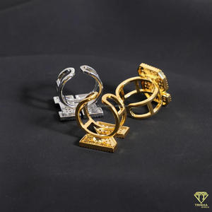 <b>Gold</b> Plated Letter <b>Cocktail</b> <b>Ring</b> With Baguette Crystal Pave Setting Hip Hop Style Unisex Jewelry - Product Image 3
