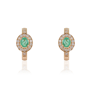 Boucles d'oreilles mini créoles en or jaune 14 carats massif, serties d'émeraudes et de diamants, design classique raffiné, pour un usage quotidien, bijoux personnalisés. - Product Image 1