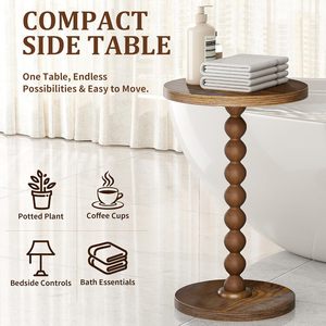 <b>Round</b> Side <b>Table</b>, Drink <b>Table</b> for <b>Small</b> Spaces, Modern Accent Nightstand with Rubberwood Leg for Living Room, Bedroom, Corners, - Product Image 3