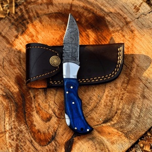 Premium Industrial Grade Damascus Steel Fixed Blade Hunting Pocket Knife Wood Handle Leather Sheath Outdoor Camping <b>Drop</b> Point - Product Image 1