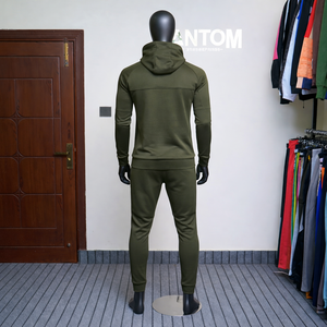 Conjunto Deportivo de Dos Piezas para Hombre, Invierno, Verde Oliva, 100% Algodón, Sudadera con Cremallera, Pantalones Jogger de Corte Regular - Product Image 4