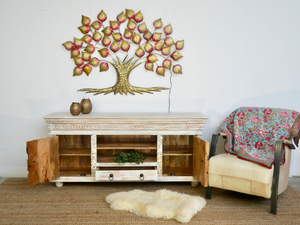 Mueble de TV de Madera Maciza, Soporte de TV Rústico, Consola Multimedia de Madera Hecha a Mano, Mueble de Almacenamiento para Sala de Estar, Extensible y con Acabado Liso - Product Image 3