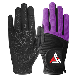 Gants d'équitation de couleur violette en cuir doux et polaire pour enfants, équipement d'entraînement pour jeunes cavaliers - Product Image 2