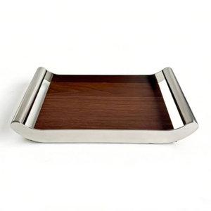 Plateau de service rectangulaire Accent Design en métal et motif bois pour table à manger, plateaux de service alimentaire pour maisons, hôtels, fournitures - Product Image 4