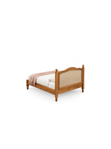 Lit plateforme traditionnel en teck massif, taille Queen, avec tête de lit sculptée à la main et panneau tissé pour la chambre à coucher - Product Image 4