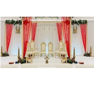 Elegante Juego de Sillas para Mandap de Boda en Oro Blanco Estilo Maharani, Muebles Elegantes para Eventos, Boda y Mandap Vighnahara, Venta al por Mayor en EE. UU. - Product Image 1