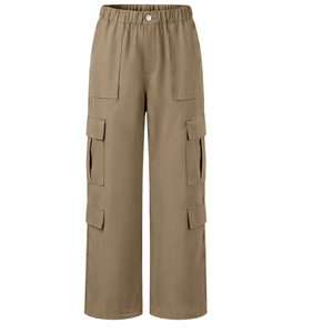 Pantalones Cargo de Pierna Ancha para Mujer, Cintura Alta Elástica, Ajuste Holgado, Pierna Recta, Multibolsillos, Utilitarios, para Uso Casual y al Aire Libre - Product Image 1
