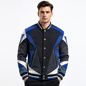 Veste Letterman pour homme, coupe classique, col rabattu, fermeture boutonnée, color-block, en vente - Product Image 1
