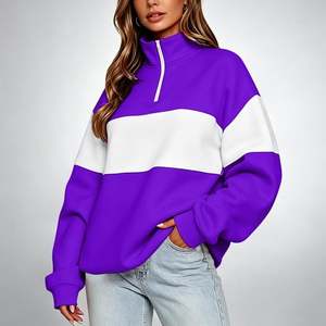 Sudadera OEM al por mayor para mujer, con bloques de color, media cremallera, manga larga, cuello alto, holgada, oversize, 280 GSM, 100% algodón - Product Image 2
