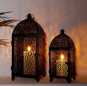 Black Metal Candle <b>Lantern</b> <b>Set</b> Moroccan Style Cutout Pattern Pillar Holder Decorative Tabletop <b>Lantern</b> for Home Decor and Event - Product Image 3