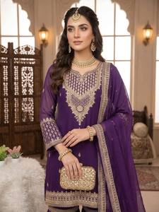 Ensemble robe et dupatta brodés de sequins violets pour femme, Kurta Palazzo longueur cheville, tenue de soirée, de mariage ou de fête de l'Aïd - Product Image 6