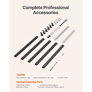 15ft Black Aluminum Wall Mounted Stair Handrail 250lbs Load Capacity Indoor Industrial Railing <b>Key</b> Feature for Stair Parts - Product Image 6