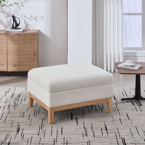 33.86"W Reversible Lid Coffee Table Square Footrest Ottoman Upholstered Wood Base Rubberwood Legs <b>Stools</b> Ottomans <b>Storage</b> <b>Stool</b> - Product Image 3