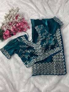 Indian Katan Saree Latest Designer Party Festival Wear Wedding Women's Cotton Embroidery Work Sari Blouse Ethnic <b>Machine</b> 79976 - Product Image 4