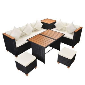 Ensemble de salle à manger d'extérieur noir avec coussins blancs crème pour usage en jardin - Product Image 4