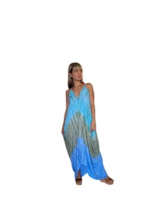 Vestido maxi de rayón con efecto tie-dye para mujer, cuello en V, sin mangas, corte holgado, estilo bohemio, informal, para la playa - Product Image 3