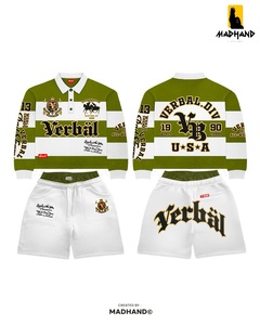 Custom Red & <b>White</b> Rugby Set | Striped Long Sleeve <b>Polo</b> Shirt & Shorts | OEM Preppy Streetwear Varsity Sportswear Manufacturer - Product Image 3