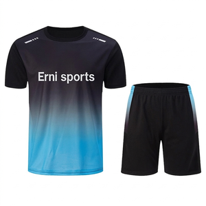 ชุดกีฬาฤดูร้อน Erni Sports Men แบบ 2 ชิ้น แห้งเร็ว พิมพ์ลายด้วยเทคโนโลยี Heat-Transfer ผลิตจากโพลีเอสเตอร์/สแปนเด็กซ์ เสื้อยืดมีกระเป๋า กางเกงขาสั้นทรงหลวม สวมใส่สบาย - Product Image 3