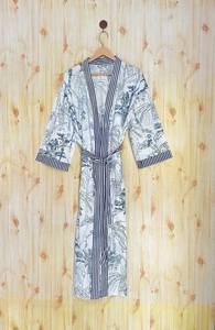 Bata Kimono de Algodón 100% Tejido con Estampado de Dibujos Animados para Mujer, Camisón de Verano Hecho a Mano, Cuello en V, Cintura Elástica, Largo Completo, ODM - Product Image 5