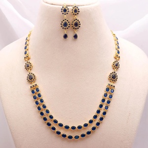 Conjunto de Collar y Pendientes de Zafiro Azul de Doble Capa de Diseño, Joyería de Moda para Mujer, para Bodas y Fiestas - Product Image 2