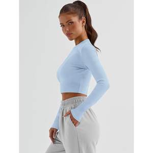 Trendy Queen Women's Bodysuits Basic Ribbed Slim Fitted Crop <b>Tops</b> with <b>Long</b> <b>Sleeves</b> Casual Fall Fashion for <b>Y2K</b> Teen Girls - Product Image 4