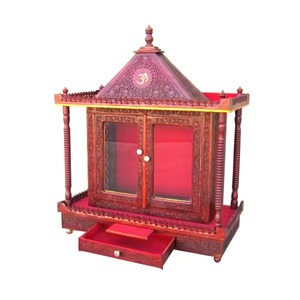 Gabinete de Madera Hecho a Mano con Diseño Tallado en Color Rojo para Decoración del Hogar y Uso Religioso - Product Image 3