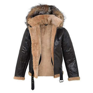 Chaqueta de Cuero Genuino Gruesa de Invierno para Hombre, Abrigo de Piel de Oveja con Cuello de Pelo, Chaqueta de Motero Cálida con Forro Polar, Ropa de Abrigo Exterior - Product Image 3