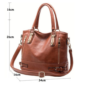 AZORES SPORTS Genuine Leather Luxury Fashion Women's Designer Durable Stylish <b>Shoulder</b> <b>Bag</b> Zipper Customizable Outdoor Travel - Product Image 3