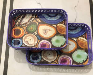 Nouvelle arrivée de plateau de service imprimé en métal doré avec impression mandala multicolore avec tailles personnalisées à des prix abordables par FWE - Product Image 1