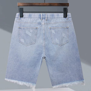 Shorts Bermuda en jean déchiré pour homme, taille mi-haute, avec cordon de serrage, style décontracté, en coton tissé - Product Image 2